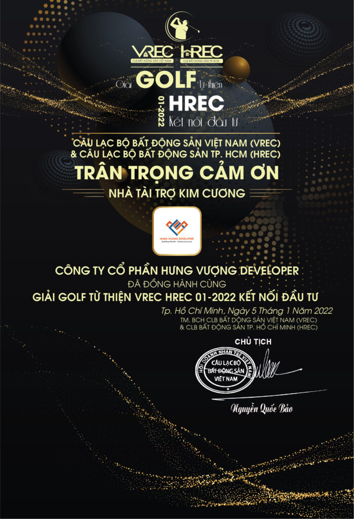HVD Tài Trợ Kim Cương "Giải Golf Từ Thiện HREC 01 - 2022 Kết Nối Đầu Tư"